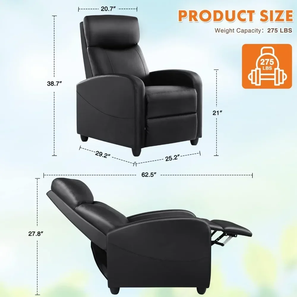 Recliner Chair for Adults, Massage PU Leather Small Recliner Home Theater Seating w/ Lumbar Support, Adjustable Reclining Chair image 2