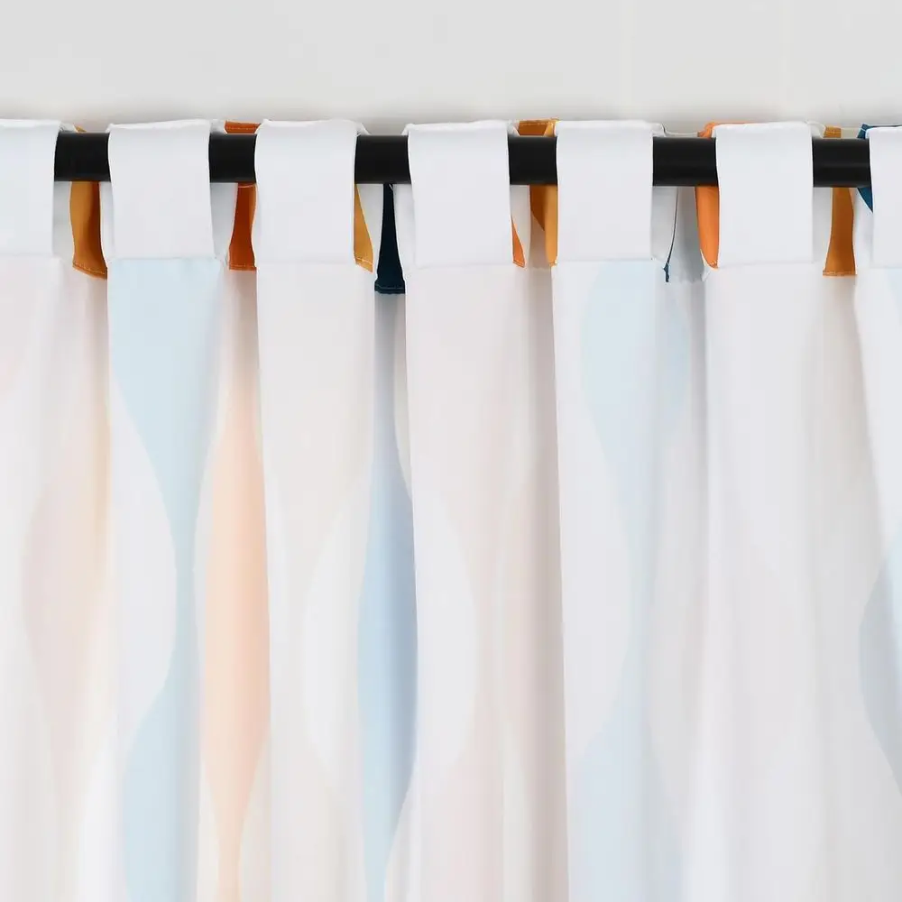 Rideaux de fenêtre à motifs géo du milieu du siècle turquoise et orange, 108 x 52