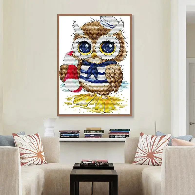 Cute Owl Cartoon Animal Pattern Cross Stitch Set 14CT 16CT 11CT Counted Stamped Needle and Thread DIY Kids Embroidery Sewing Kit