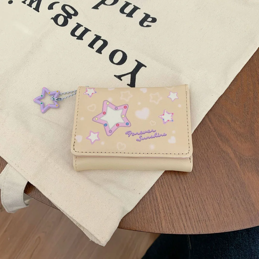 2024 New Small PU Leather Wallet Women's Star Short Fold Personalized Student Cute Mini Fashion Wallet Zero Wallet Coin Purse