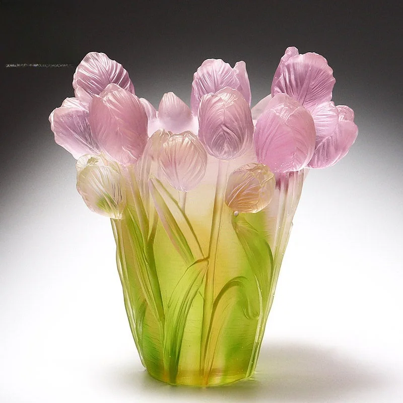 Glazed handicrafts tulip vase ornament living room flower arrangement dining table decoration light luxury warm gift