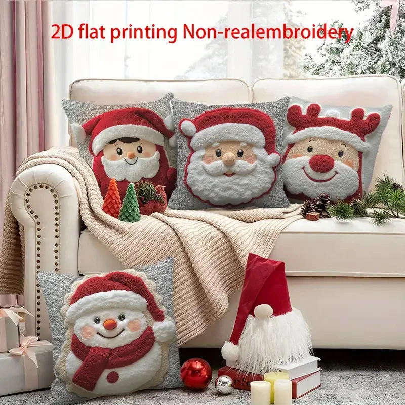 1-10PCS 2026 Christmas Plush Pillow Cover Snowman Reindeer Digital Print Soft Cushion Case for Living Room Couch Sofa Decor