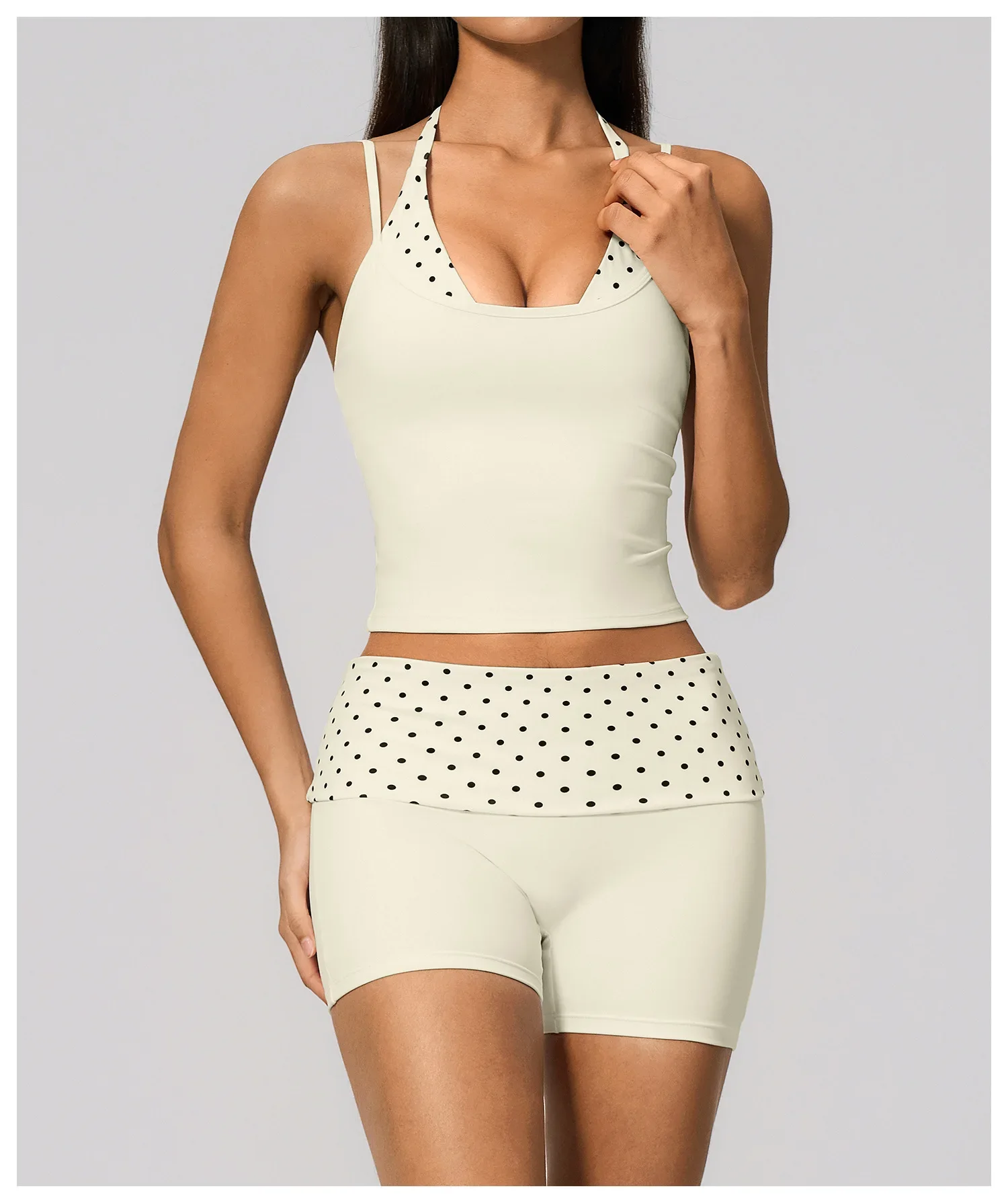 Polka Dot Yoga Tank Top Stoßfestes gestreiftes Fitness-BH Gym Workout Weste Atmungsaktives Sport-Top Neckholder Sportweste mit schönem Rücken – Detail 3