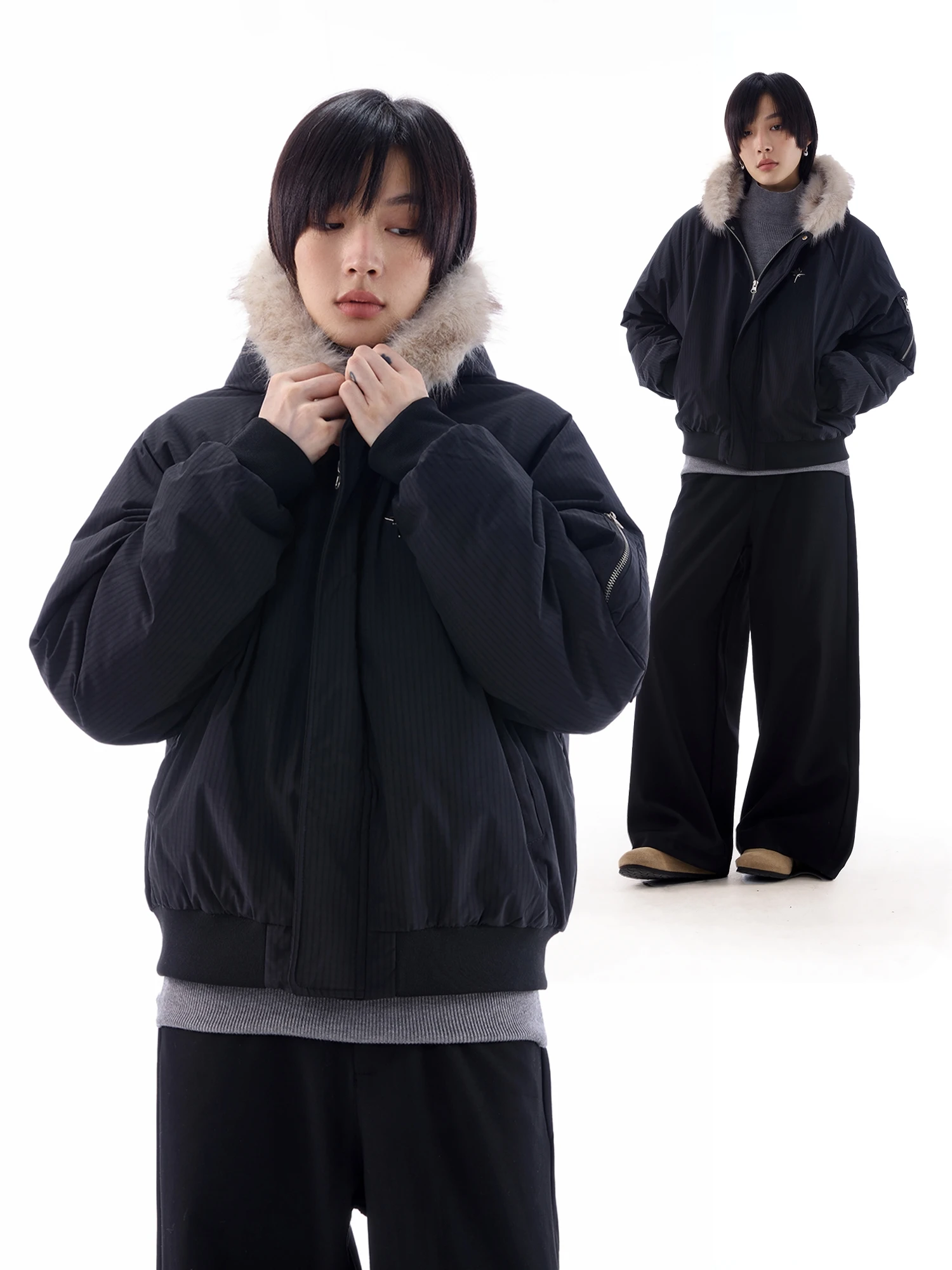 

Американский женский хлопковый пальто-жакет в стиле High Street с меховым воротником, утепленный, зимний, повседневный, в стиле ретро, с капюшоном