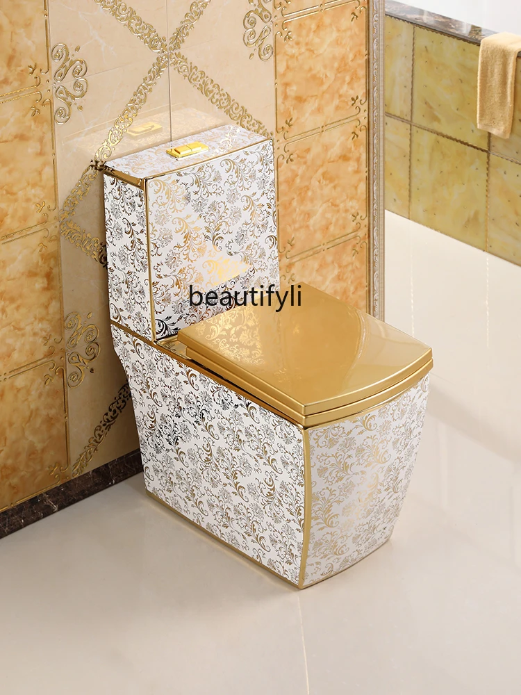 Golden Toilet Siphon Water-Saving Deodorant Toilet Square Personalized Color Ceramic