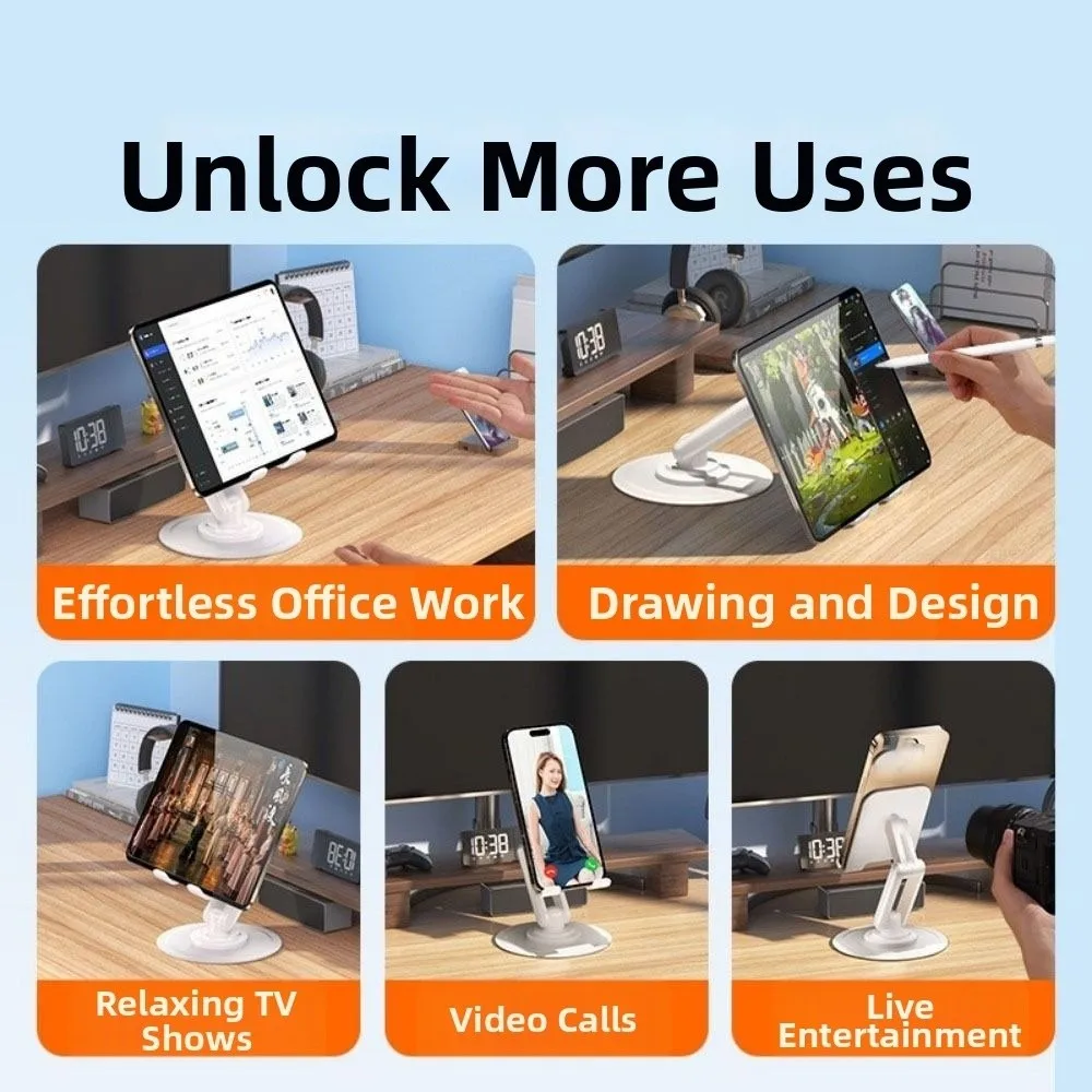 

360 Degree Adjustable Folding Desk Phone Stand Foldable Portable Mobile Phone Holder Holder Mount Rotating Tablet Holder