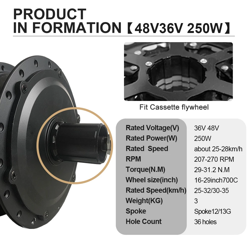Electric Bicycle Conversion Kit, Rear Cassette, Wheel Hub Motor, 250W, 350W, 500W, 36V, 48V, 16 \'\', 29 \'\', 700C