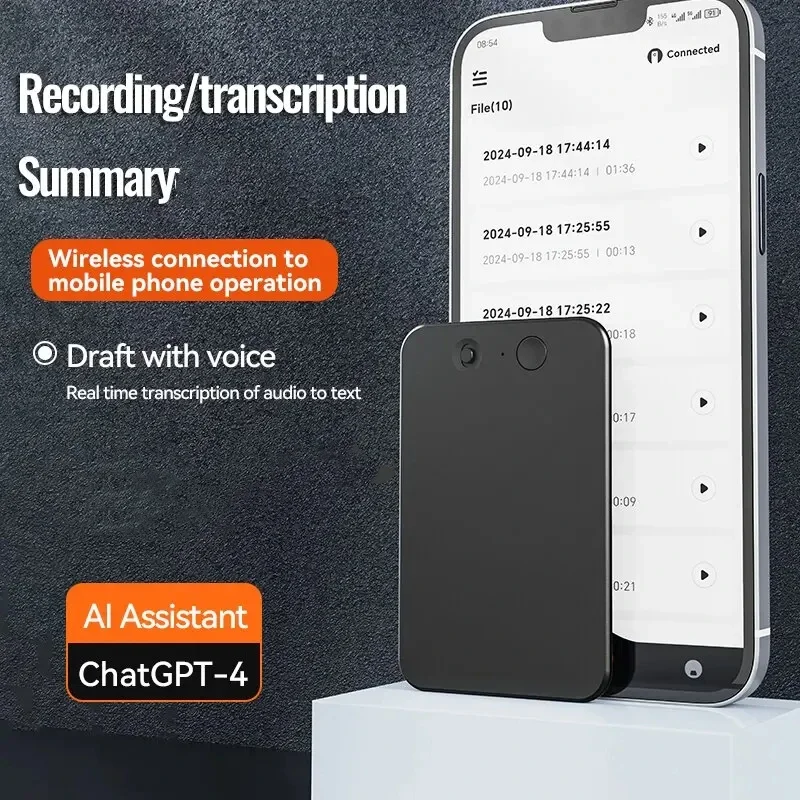 8-128GB AI ChatGPT-4 Intelligent Voice Recorder Audio App Phone Call Record Transcribe Summarize Voice To Text Conversion Device