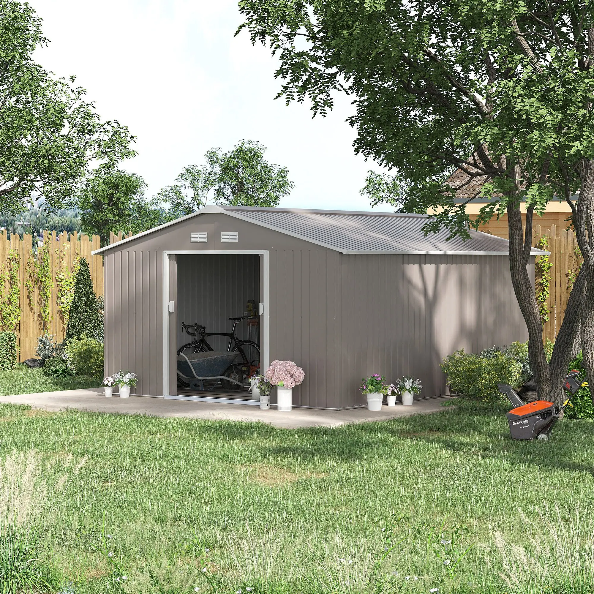 

For Outsunny 11' x 12.6' Metal Storage Shed, Tin Garden Shed with Double Sliding Doors, 4 Air Vents for Backyard, Patio & Lawn,