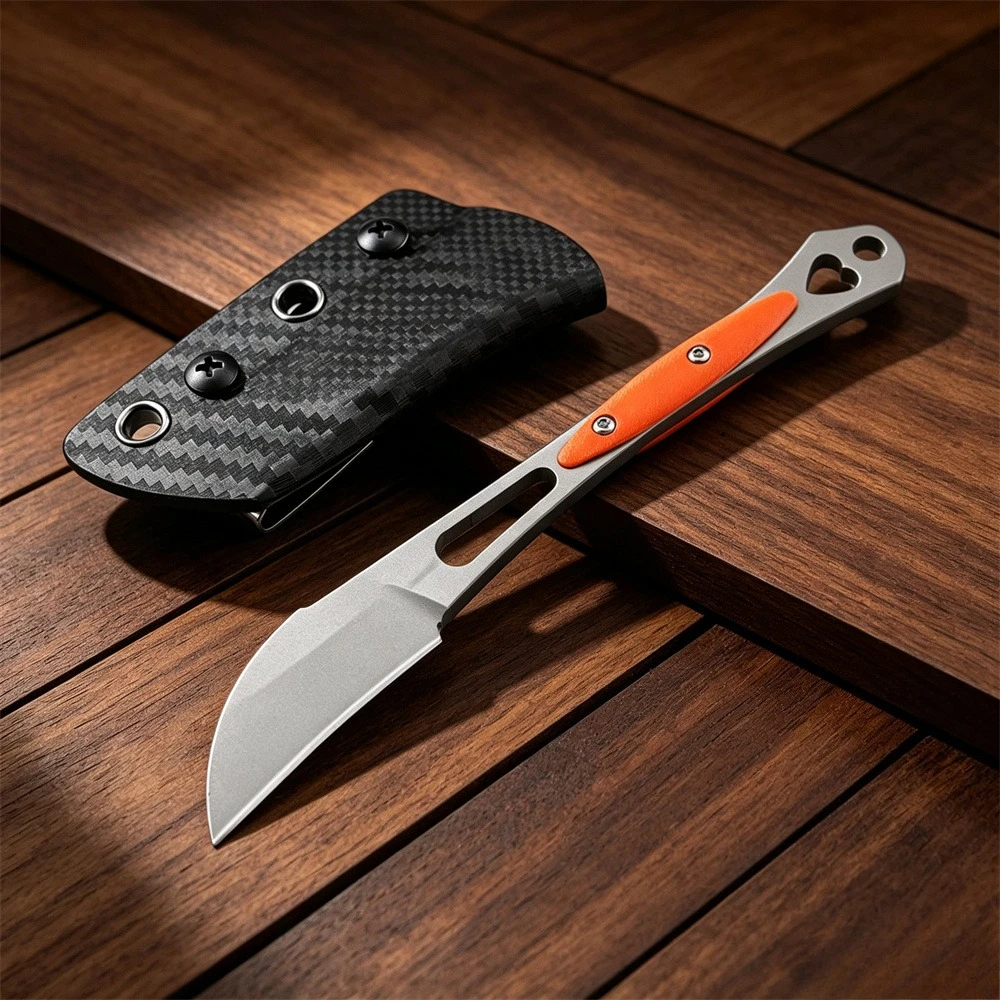 Dervish EDC Mini Curved Fixed Blade Knife 8Cr13Mov Steel Blade Lightweight Hollow G10 Handle with Sheath Outdoor Camping Knives