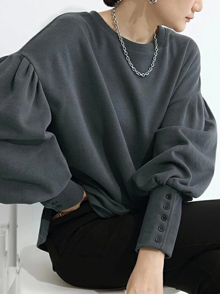 

Chic Lantern Sleeve Oversize Sweatshirts Women 2024 New Autumn Winter Korean Fashion Loose Casual Tops Pullovers Female Jumper