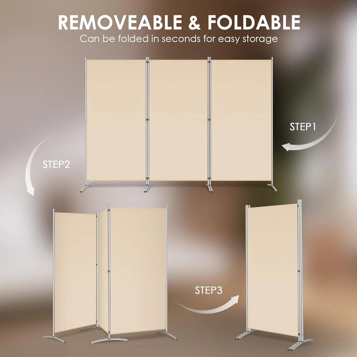 Rantila Scheidingswand Met 3 Panelen, 6 Ft Hoog Opvouwbaar Privacyscherm Vrijstaande Scheidingswanden, 102 ''W X 20'' D X 71 ''H