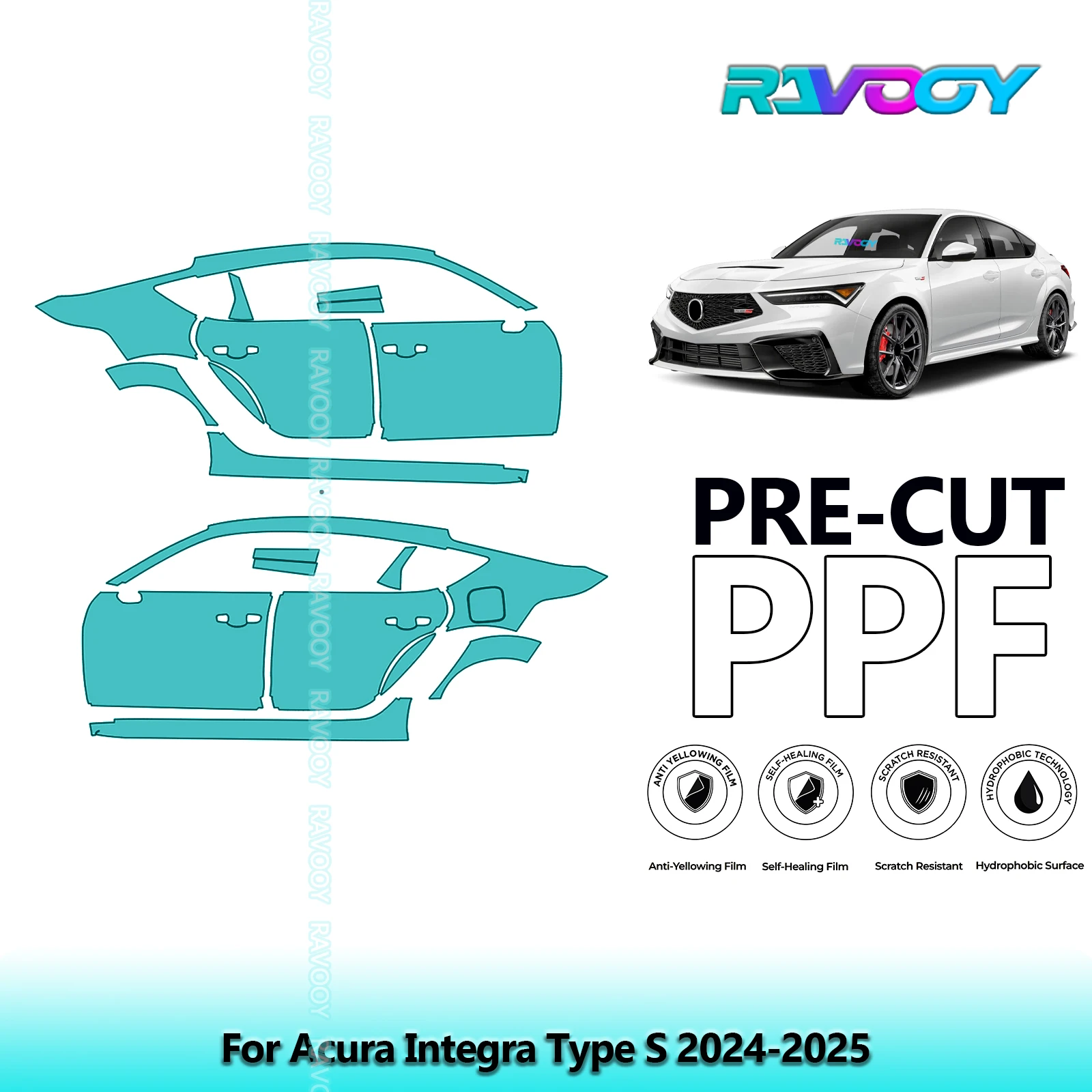 

For Acura Integra Type S 2024-2025 8.5mil Clear Matte Pre-Cut PPF Door & A/B Pillar Kit TPU Paint Protection Film Set