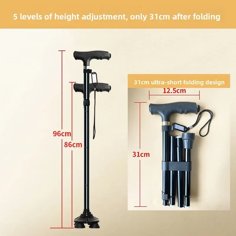 

Бестселлер: Нескользящие четырехножные складные костыли для пожилых людей, портативные легкие трости + многофункциональный алюминиевый сплав
