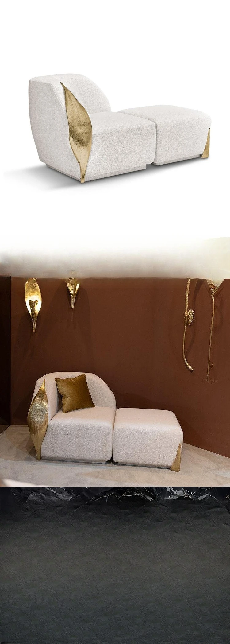 Nordic light luxury creative designer brass fabric sofa high-end solid wood combination sofa