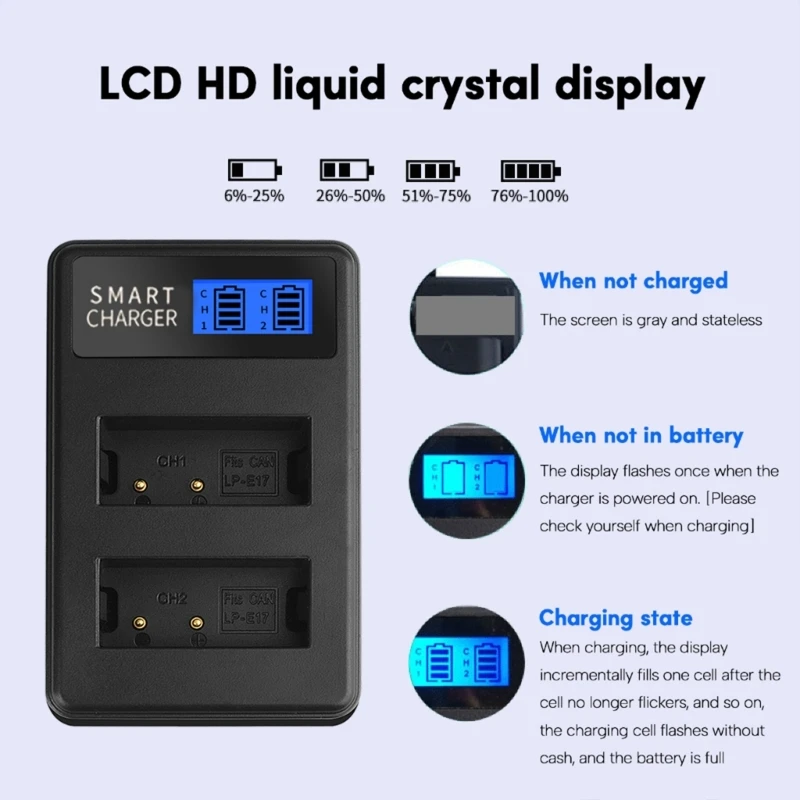 LP-E17 Dual Channel LCD USB สำหรับ 750D 760D กล้อง Dropship