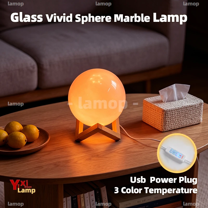 Murano Glass Spherical Shade Table Lamp Adjustable Light Modes Retro Art Lamp For Study Desk Guest Room Interior Layout