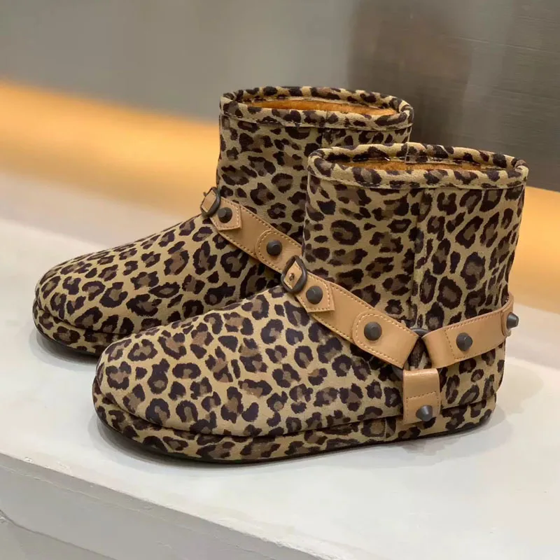 حذاء قصير من الجلد الطبيعي عالي الجودة حذاء نسائي مسطح غير رسمي حذاء دافئ من الصوف #3