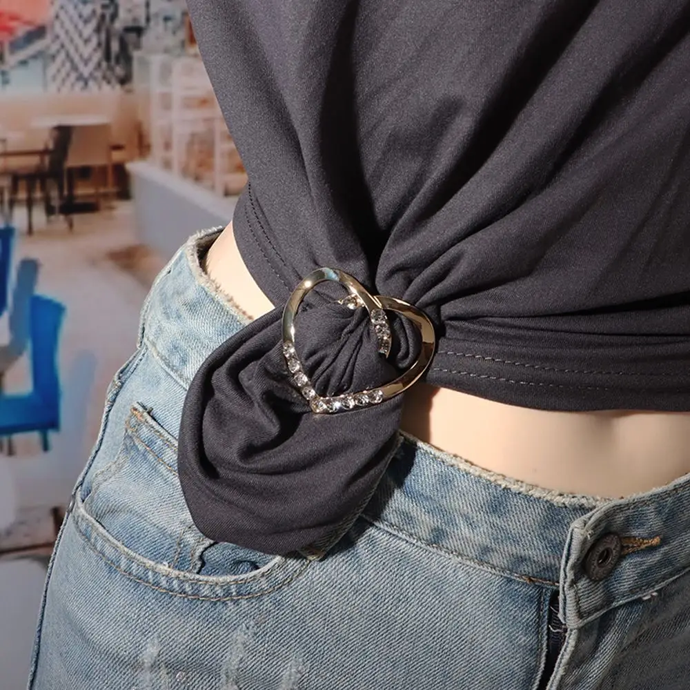 النساء هدية هندسية كريستال الحب القلب ثلاثة حلقة وشاح حلقة بروش شال كليب وشاح مشبك #5