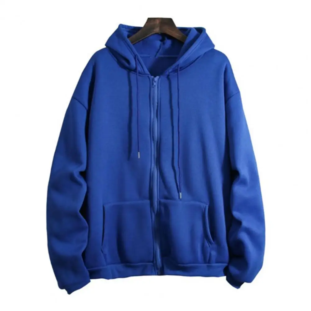 Harajuku Männer Frauen Hoodie Mantel Reiß verschluss lose lange Ärmel Strickjacke Taschen Kordel zug Kapuze Plüsch Frühlings mantel männliche Kleidung