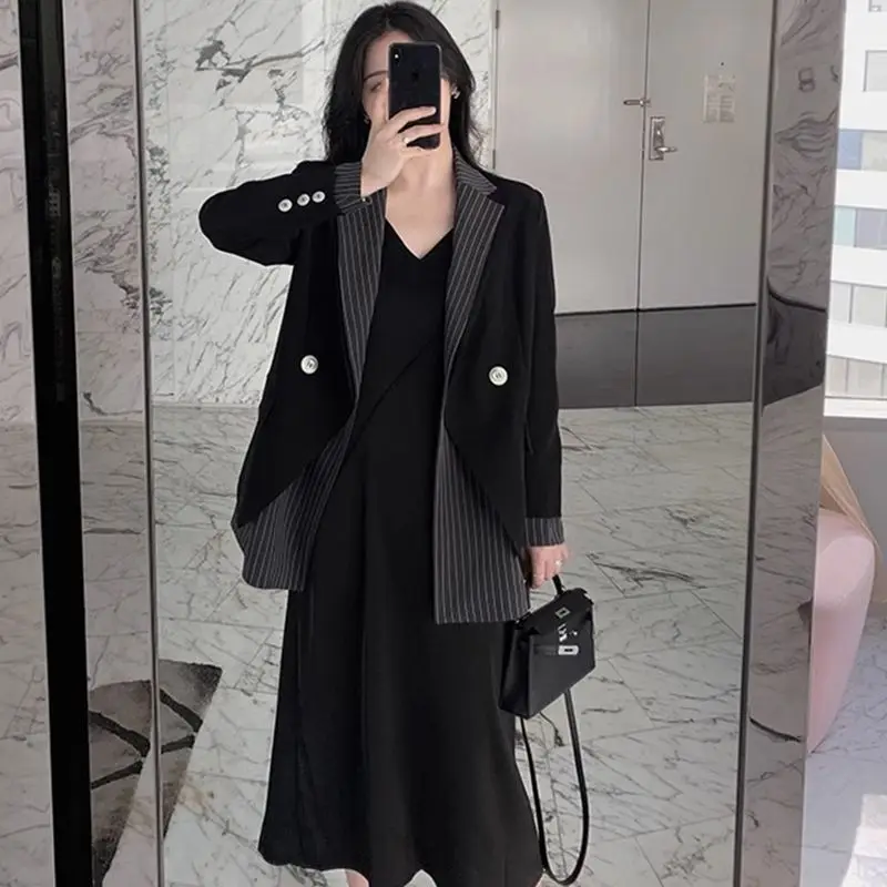 

Autumn Women'S Clothing High Quality Woman'S Blazer Waist-Cinching Double-Buttoned Bubble Fastening Varsity Half Thickened Patch