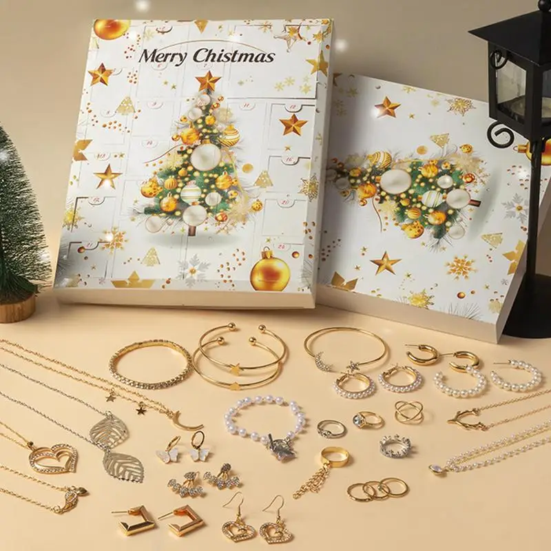 2025 Christmas Advent Necklace Gift Box 24 Days Countdown Calendar For Earrings Necklace Bracelet Making Accessories