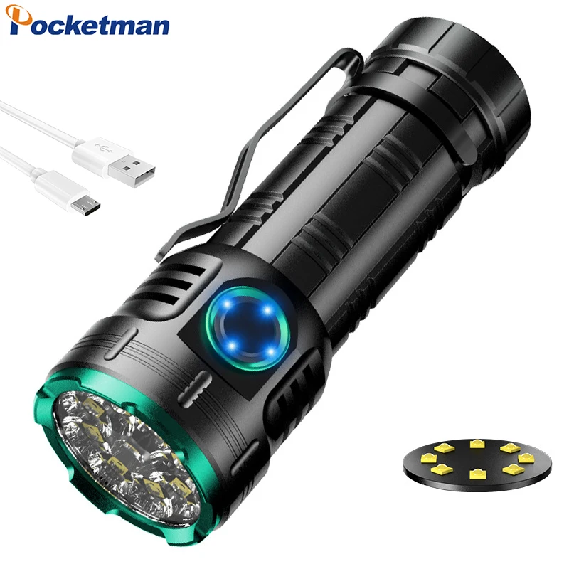 

Powerful 8 LED Flashlight High Lumen USB Charging Flashlights Outdoor Emergency Torch Work Light with Built-in battery