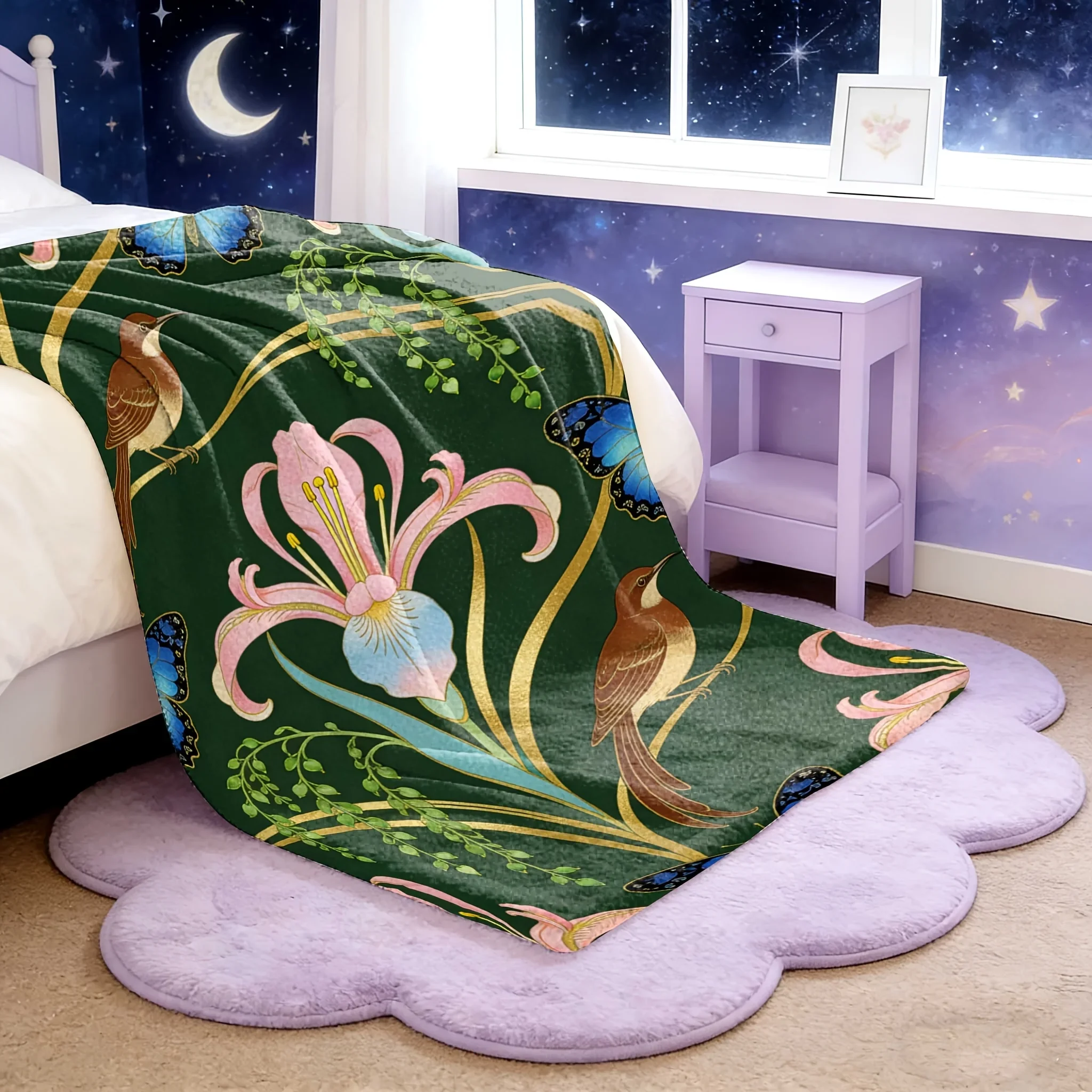 Vibrant Floral Print Throw Blanket for Sofa Bed Cozy Decorative Throw for Living Room Decor
