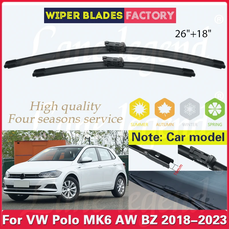 

Car Wiper Blades For Volkswagen VW Polo MK6 AW BZ 2018 - 2023 Hatchback Front Windshield Windscreen Window Rain Brush 26"+18"