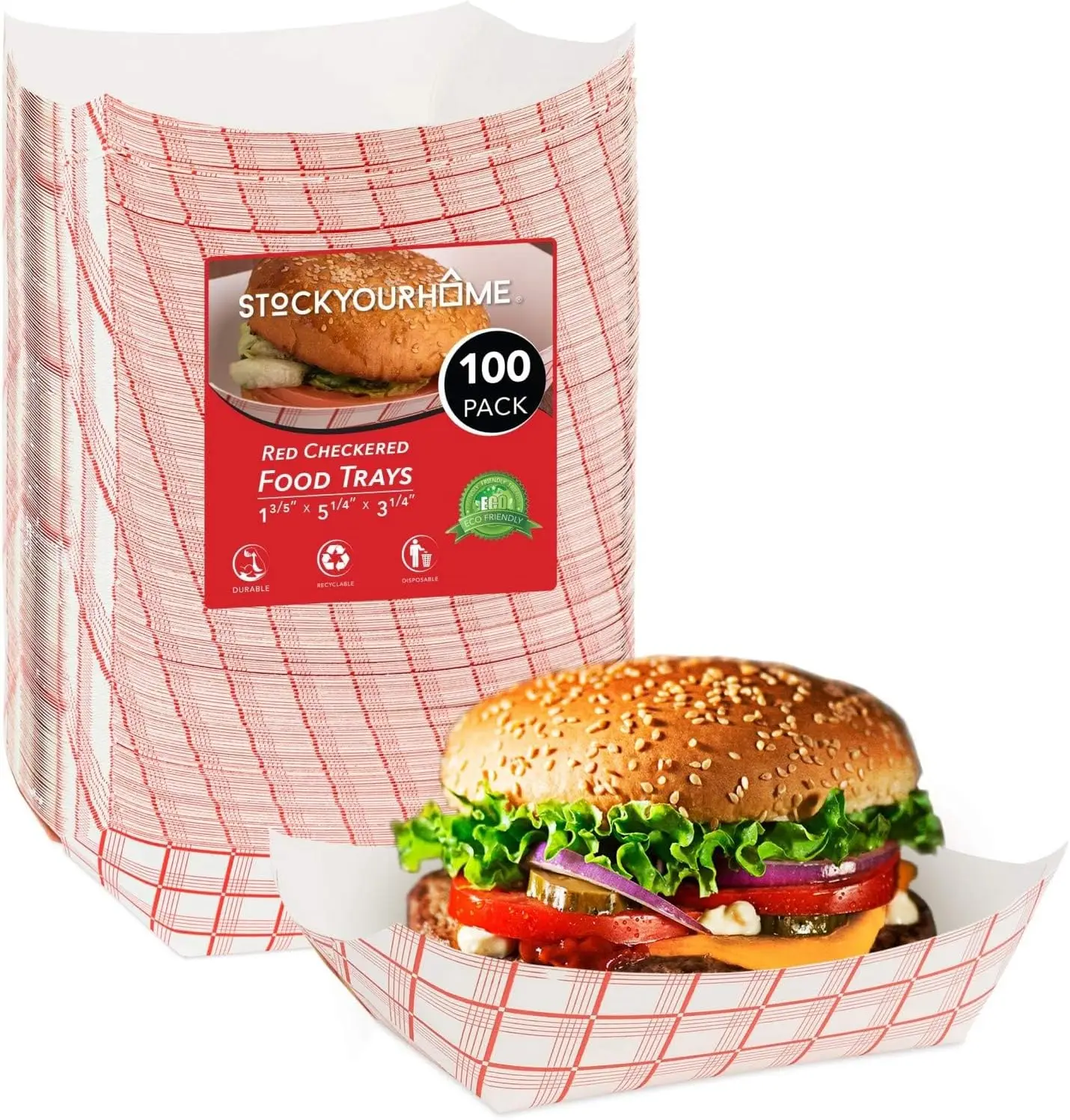 

Red & White Checkered Disposable Paper Food Boats, 100-Pack 3 lb Capacity, Grease-Resistant Serving Trays for Concessions