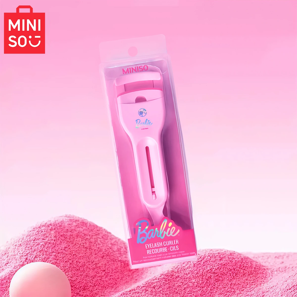 Rizador de pestañas portátil 2 en 1 de la serie de colaboración de Barbie MINISO, herramienta de maquillaje de ojos fácil de aplicar