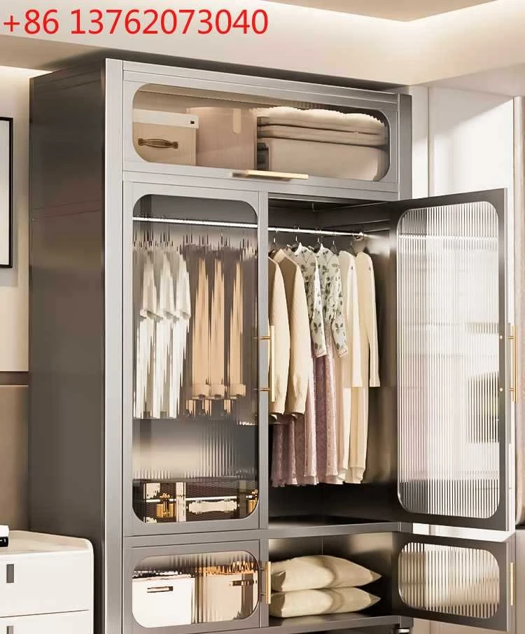 

Steel removable wardrobe bedroom household wrought iron metal full hanging storage cabinet