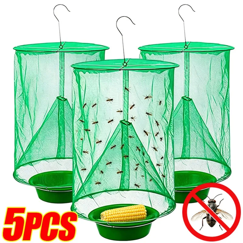 Portable Outdoor Fly Traps Hanging Mesh Cage Reusable Fly Traps Insect Catchers for Farm Yard Gardening Pest Controls Supplies