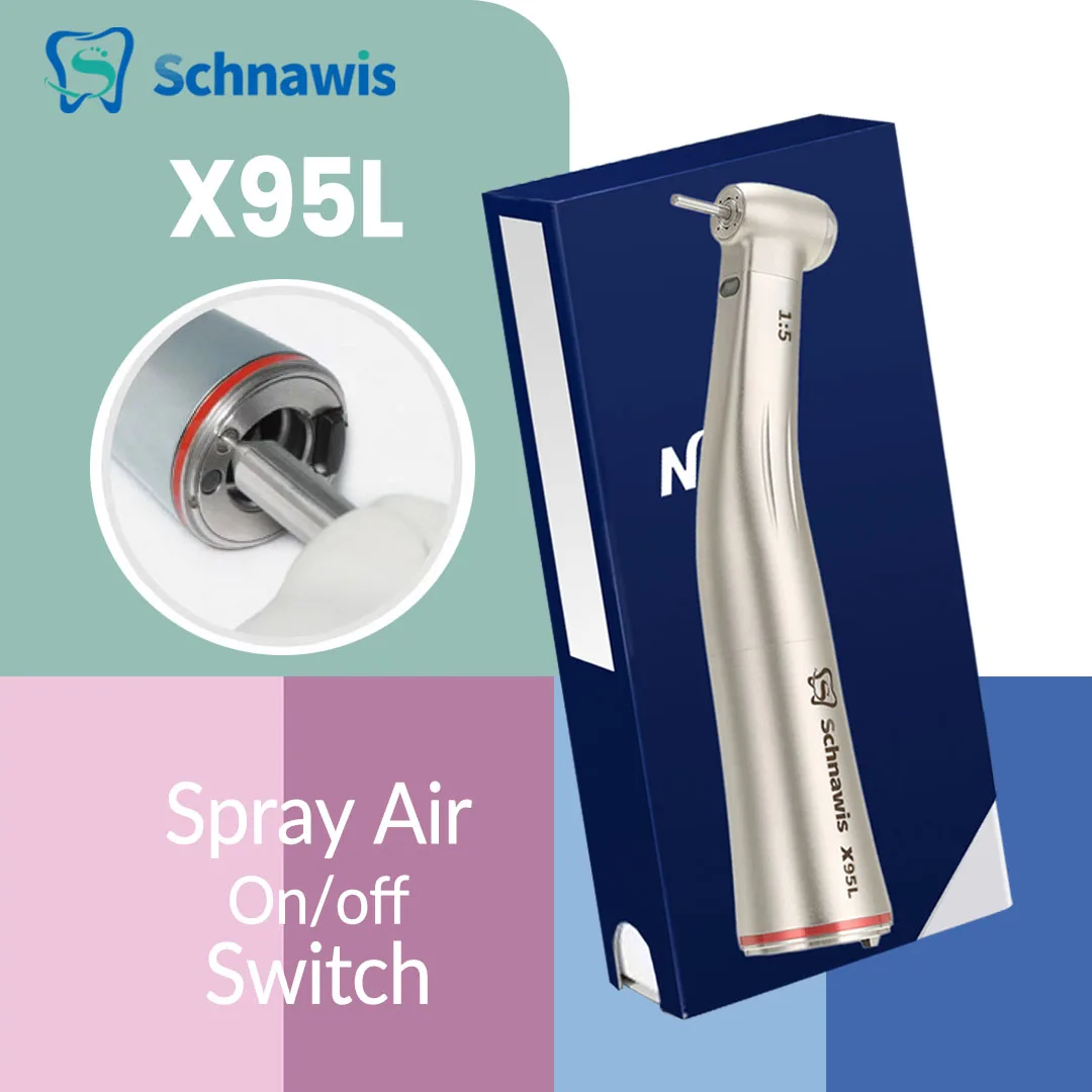 X95L contraangulo Spray Air On/Off Switch Dental 1:5 Increasing Speed Handpiece Against Contra Angle LED Optic Fiber Red Rings