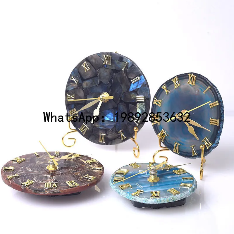 

Agate Clock Natural Agate Stone Gold Digital Hand Crystal Handicraft Table Decorative Figurines Home Decoration Accessories