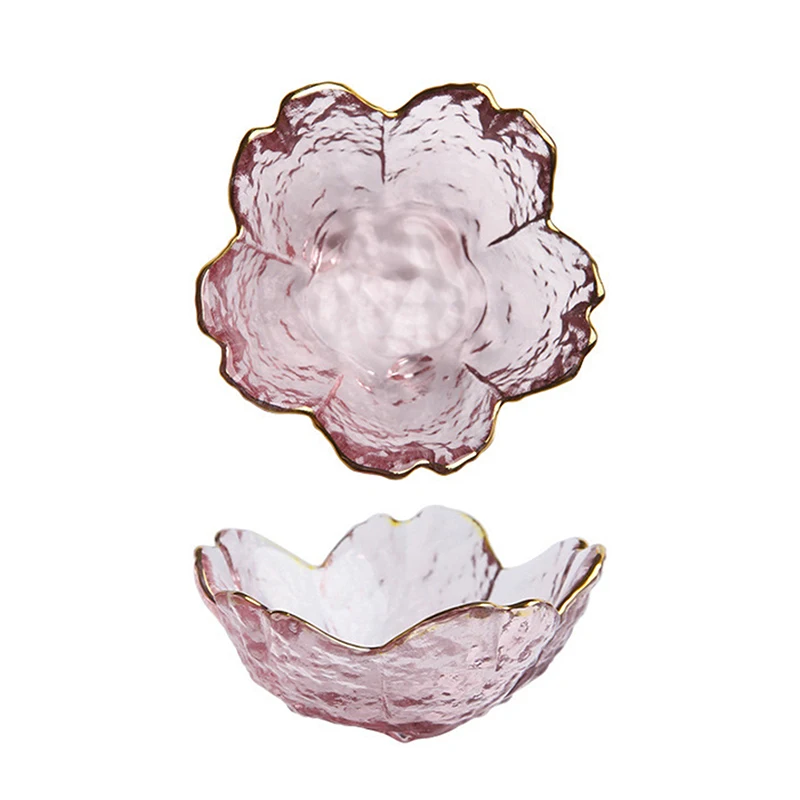 New Cherry Blossoms Seasoning Plate Small Glass Dish Nodic Gold Inlay Sauce Bowl For Ice Cream Fruit Sala Kitchen Supplies