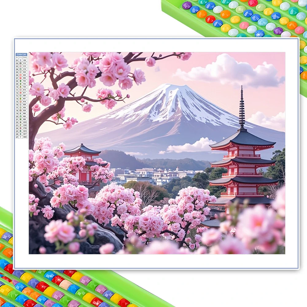 Japanese Fuji Mountain Diamond Painting Cherry Blossom Tower Home Wall Art Decoration Crafts DIY Mosaic Embroidery New Arrivals