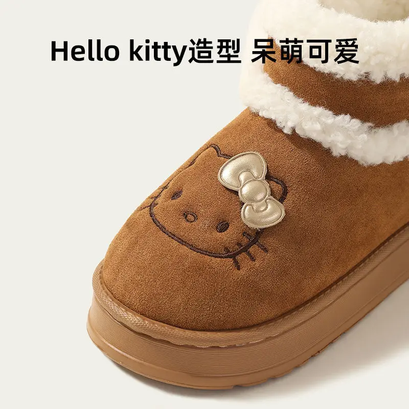 Anime Hello Kitty Girl Snow Boots Cute Fashion Warm Cotton Shoes Winter Teen Brownthick Soles Comfortable Cotton Shoe Snow Boots