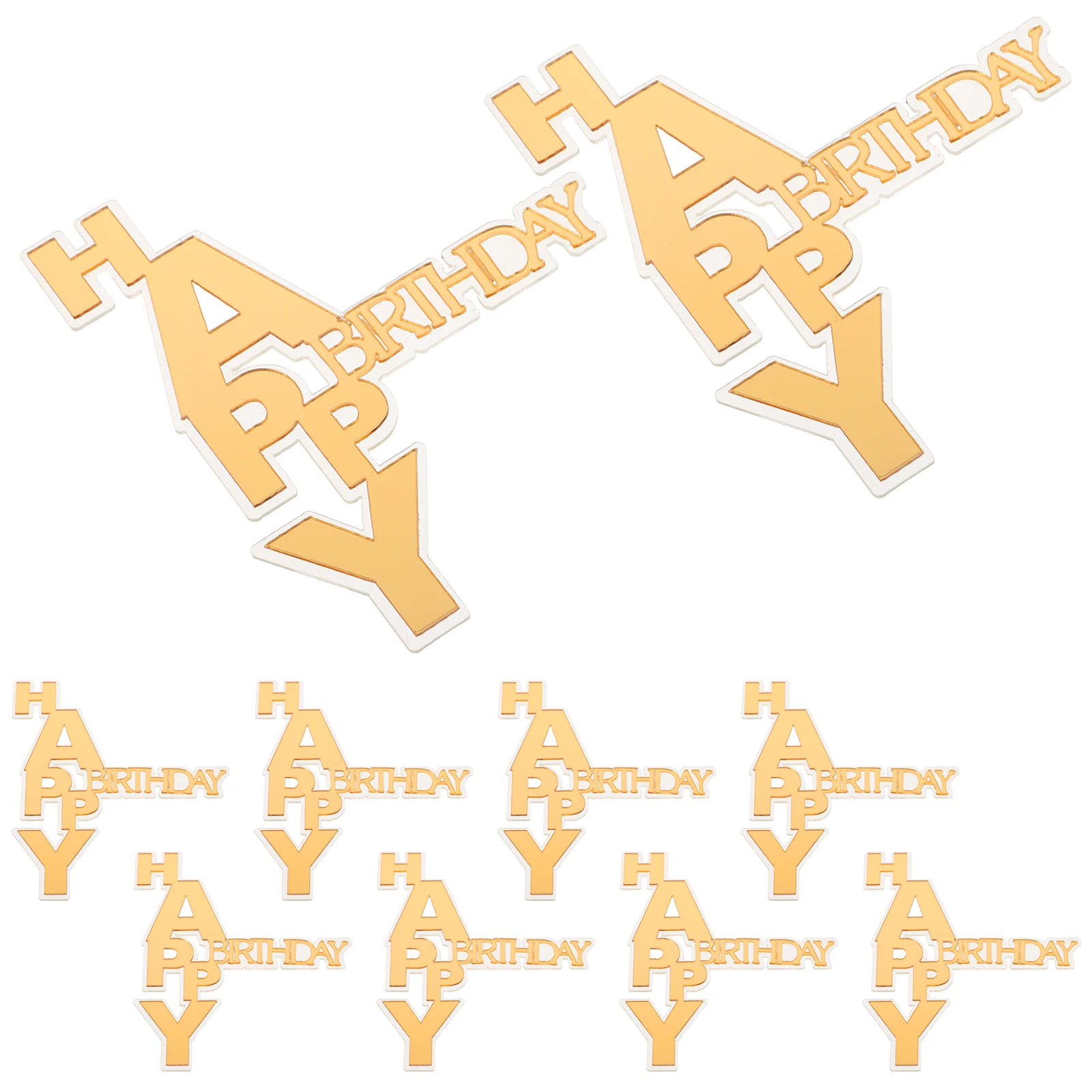 

10Pcs Acrylic Happy Birthday Cake Topper Elegant Side Decorations for Parties Girls Women Gold Festive Celebration