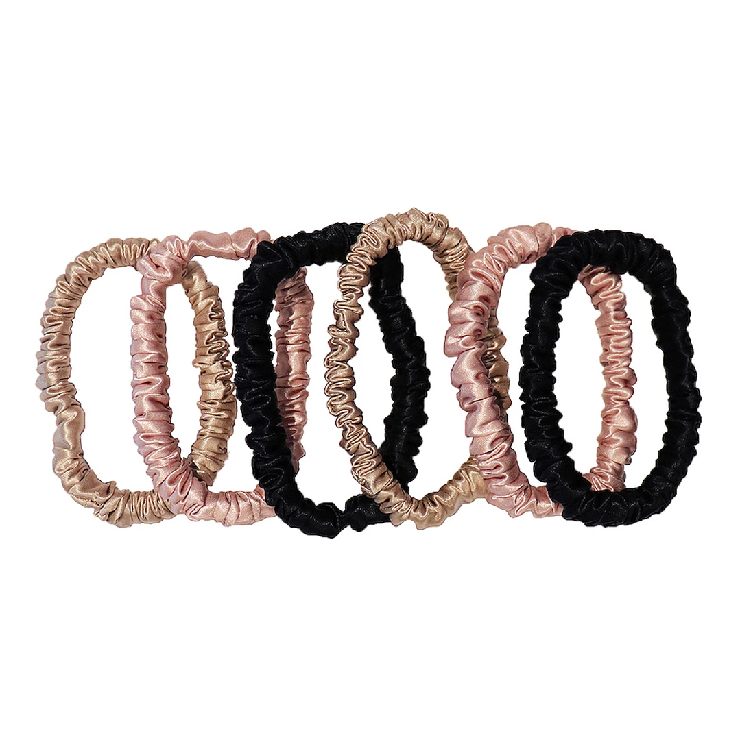 YANRONG 100% Natural Silk Women Hair Ties (22Momme) Pink Black Wihite