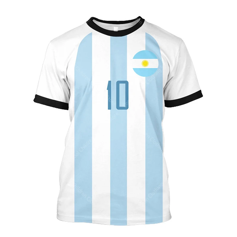 Argentine men\'s 3D printed breathable football jersey children\'s T-shirt round neck short sleeved football club training uniform