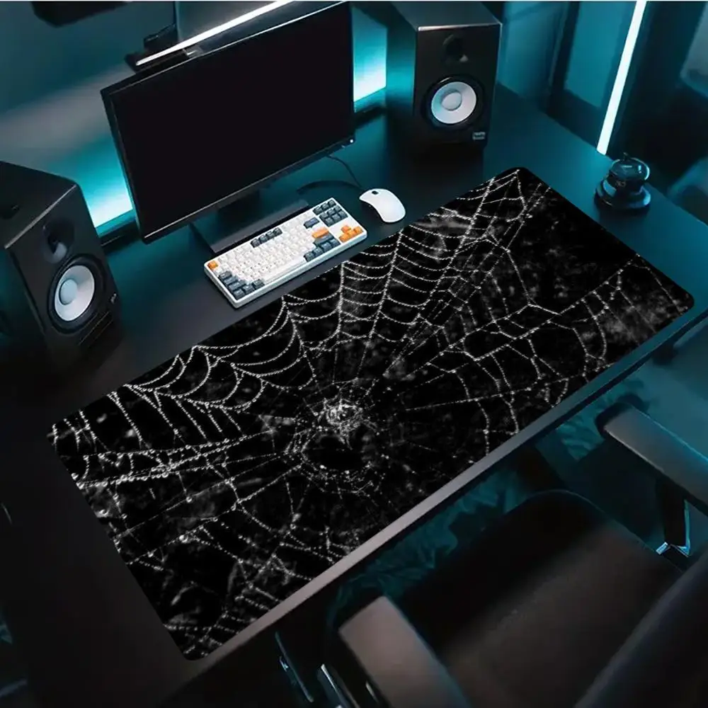 Large Desk Mat Gothic Spider Web Gaming Mouse Pad Non Slip Rubber Lock Edge Keyboard Mousepad Computer Laptop Office Decor