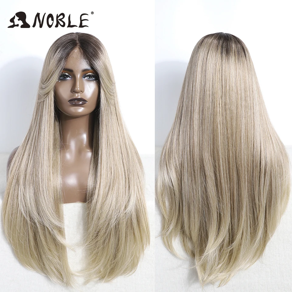 

Noble Synthetic Lace Front Wig 30" Straight Part lace Wig Ombre Blonde Wigs For Women Wig With Bangs Lace Wig Heat Resistant Wig