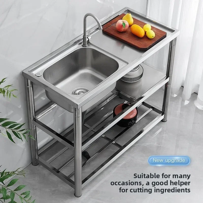 Integrated Countertop Kitchen Sink Stand Stainless Steel SingleBowl Draining Rack Dishes Vegetables Handwashing Sink Kitchen