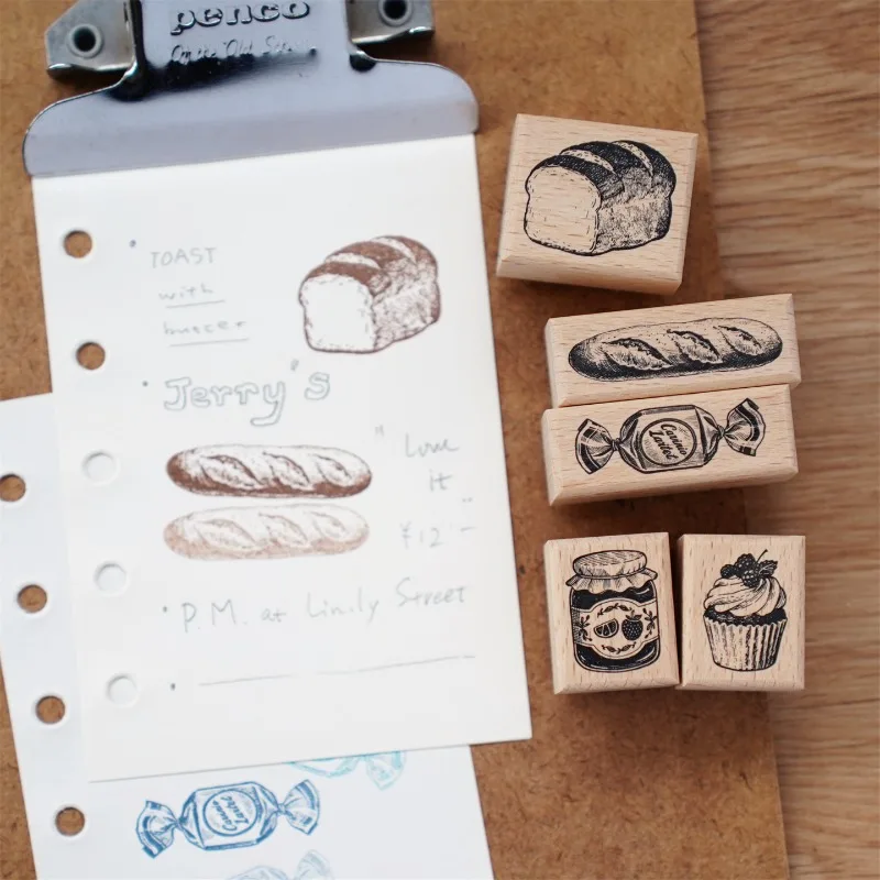 Vintage Bread Candy Jam Cake Wooden Rubber Stamp DIY Scrapbooking Photo Album Card Making Wood Seal