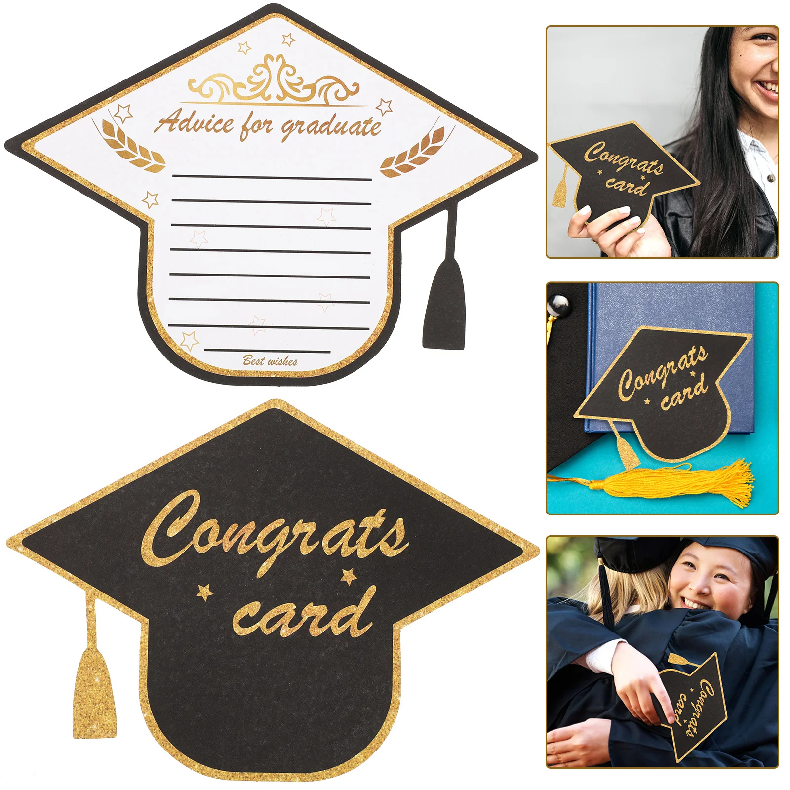 30 Uds. Tarjetas de felicitación con forma de gorro de graduación, tarjetas de papel exquisitas para invitaciones de graduación, tarjeta de felicitación de bendición de fiesta