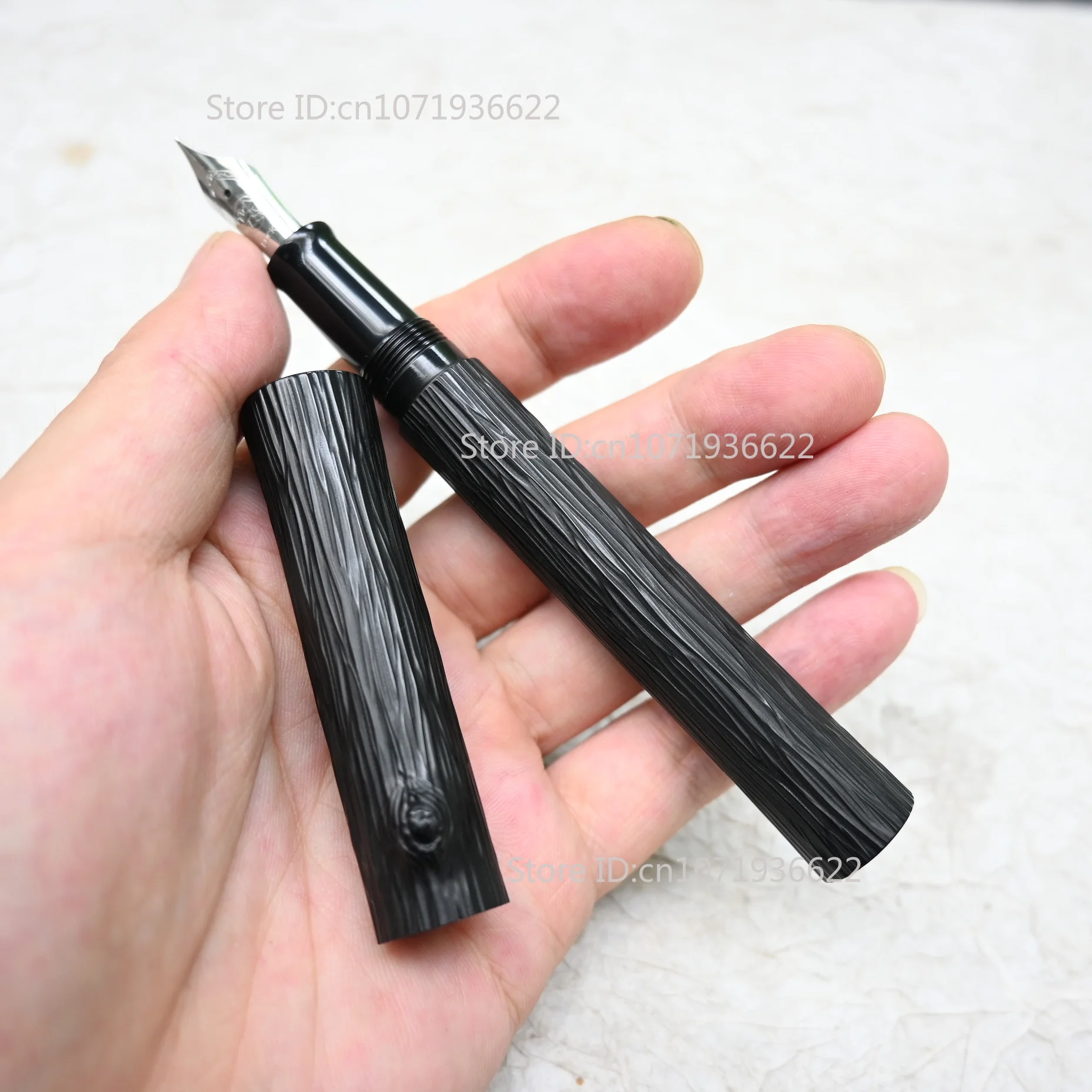 Selmy Handmade Ebonite BOCK No.6 Fountain Pen Fine/Medium,Cumberland Hard Bark Carving Pattern Hand-engraved Writing Gift