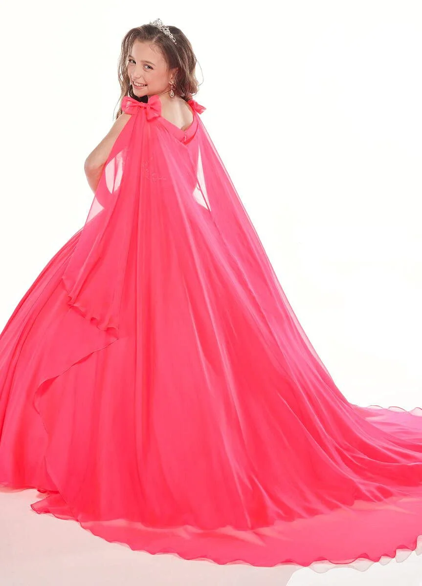 

Flower Girl Dress For Wedding V Neck Pageant Dress Beading Chiffon Princess Birthday Party Dresses Formal Ball Gowns with Cape