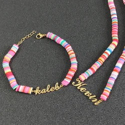 Customized Children's Name Letter Jewelry Set Stainless Steel Girl Rainbow Necklace Bracelet Set Jewelry Gifts