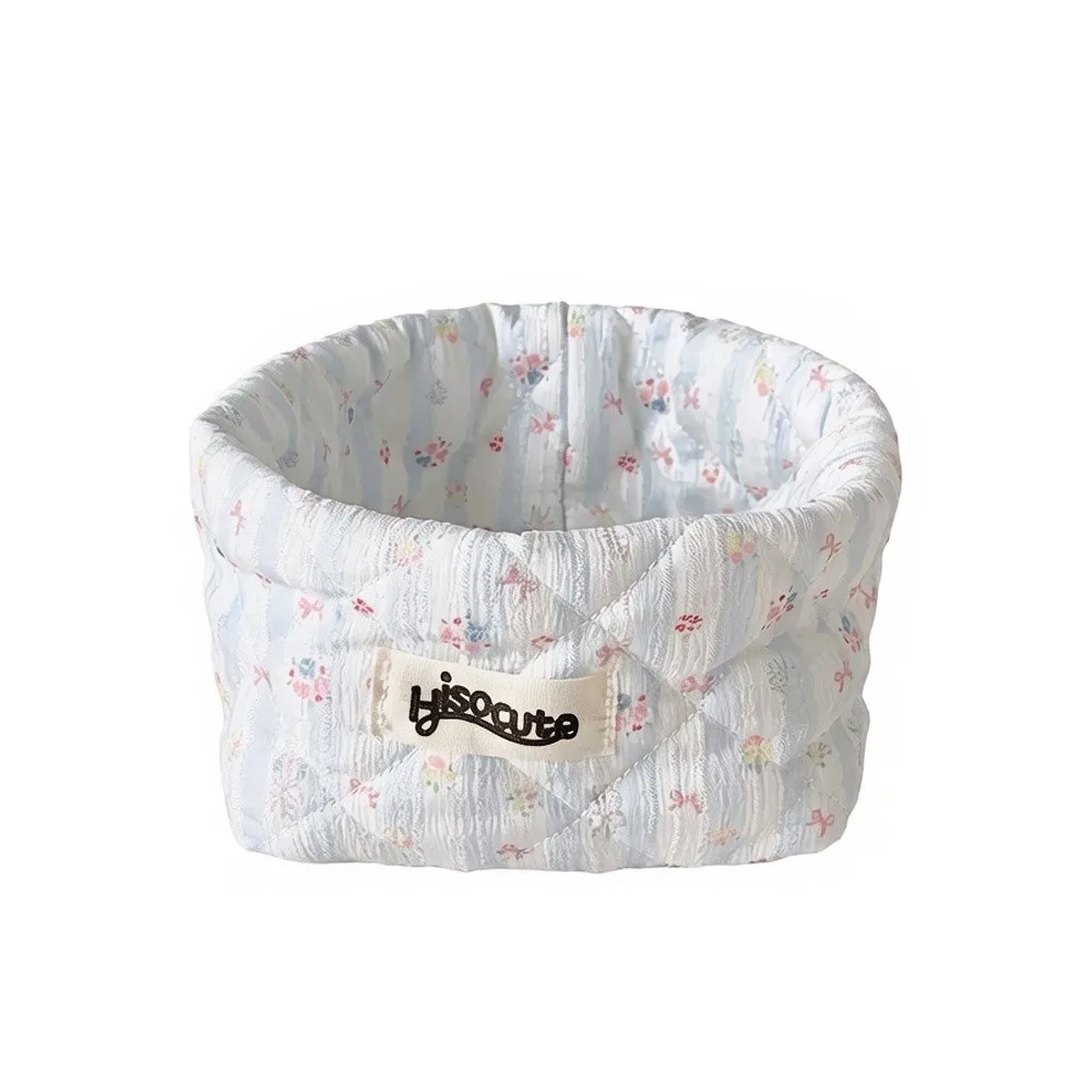 Quilted Fabric Desktop Storage Basket Floral Strawberry Print Foldable Pen Holder Large Capacity Desk Tidy Basket Stationery
